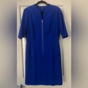 NWOT Tahari Arthur S. Levine Blue Sheath Dress Zip Front Short Sleeve Size 10